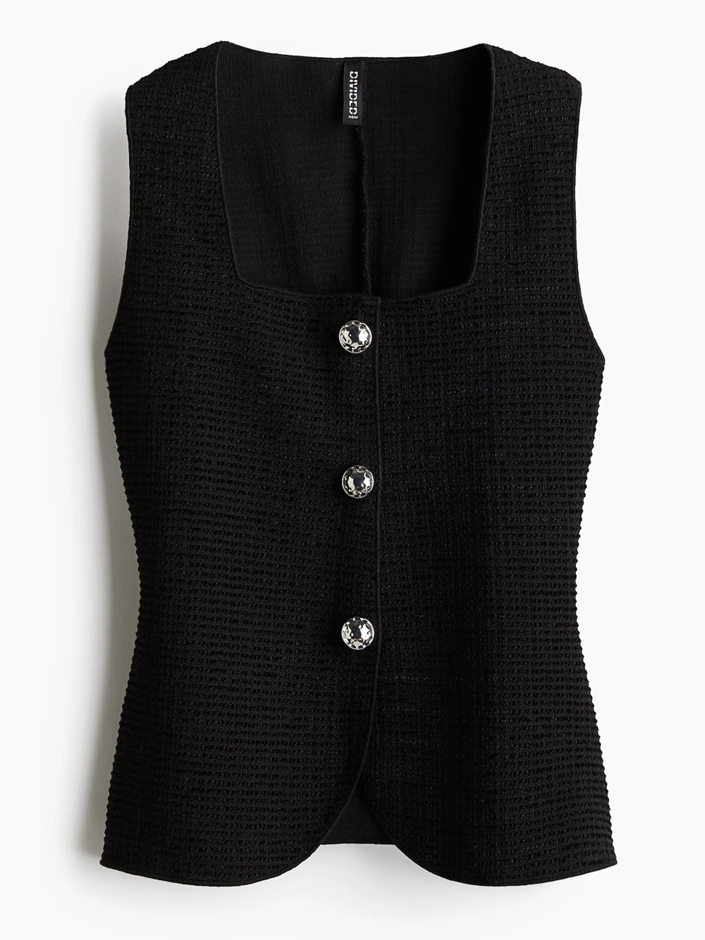 H&M NWT Sleeveless Knit Button-Front Shell - Black & silver button vest top